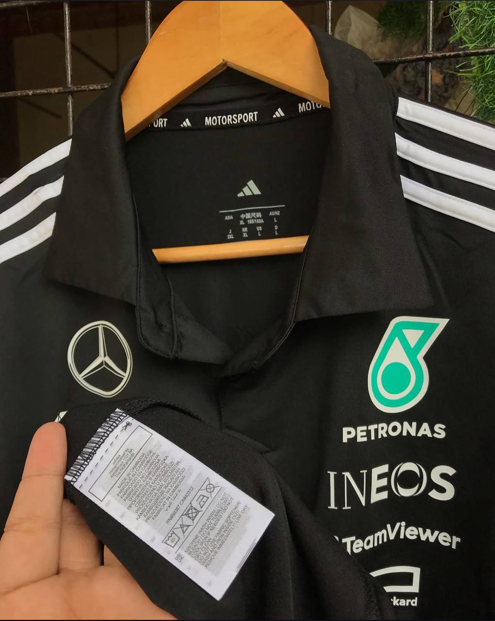 Mercedes AMG Petronas adidas F1 2025 Team Polo - Black | Formula One Polo Shirt | Sportcify |