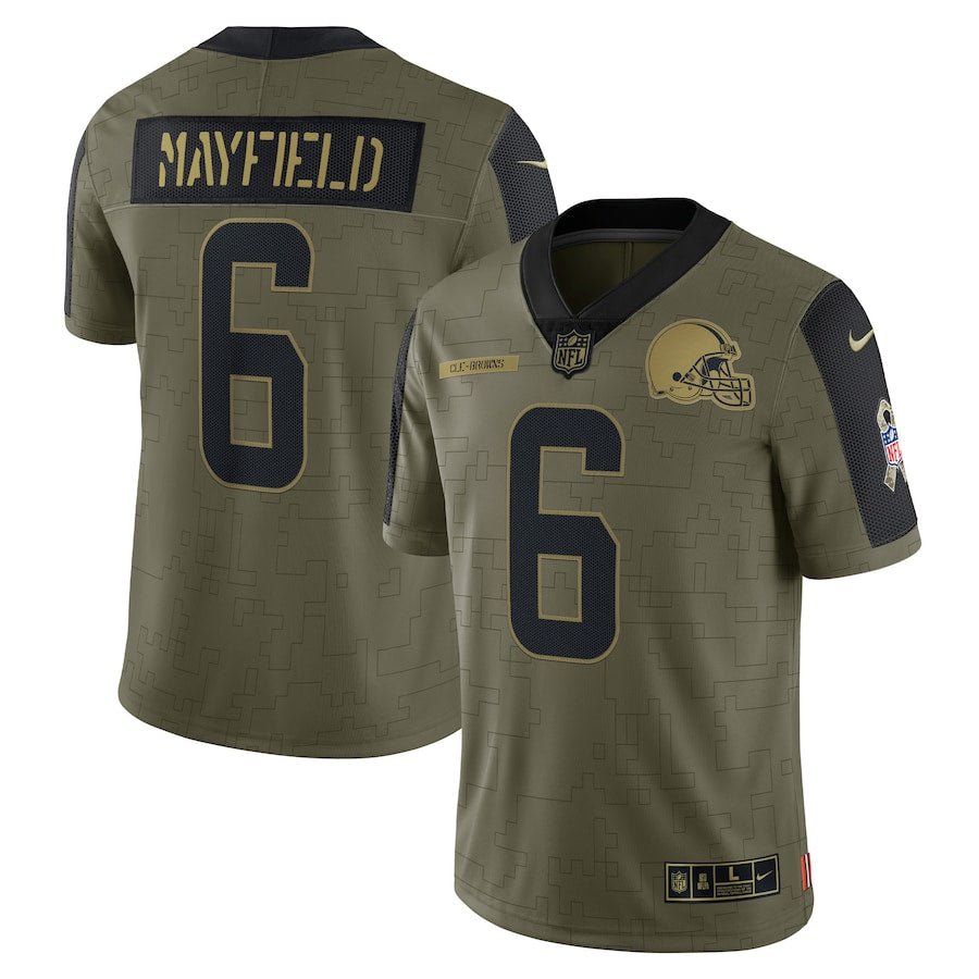 Baker Mayfield Olive Cleveland Browns Salute To Service 2021 Limited Player Jersey | NFL Jersey | Sportcify |