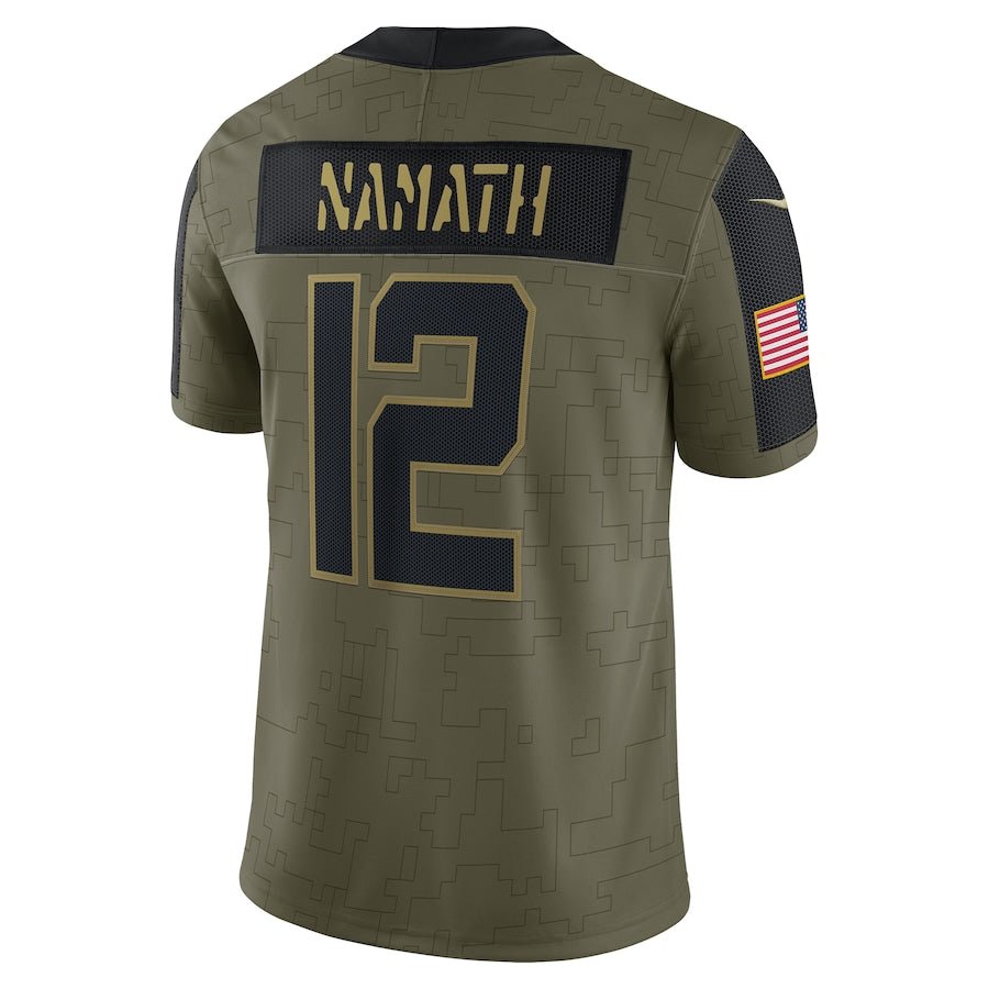 Joe Namath Olive New York Jets 2021 Salute To Service Retired Player Limited Jersey | NFL Jersey | Sportcify |