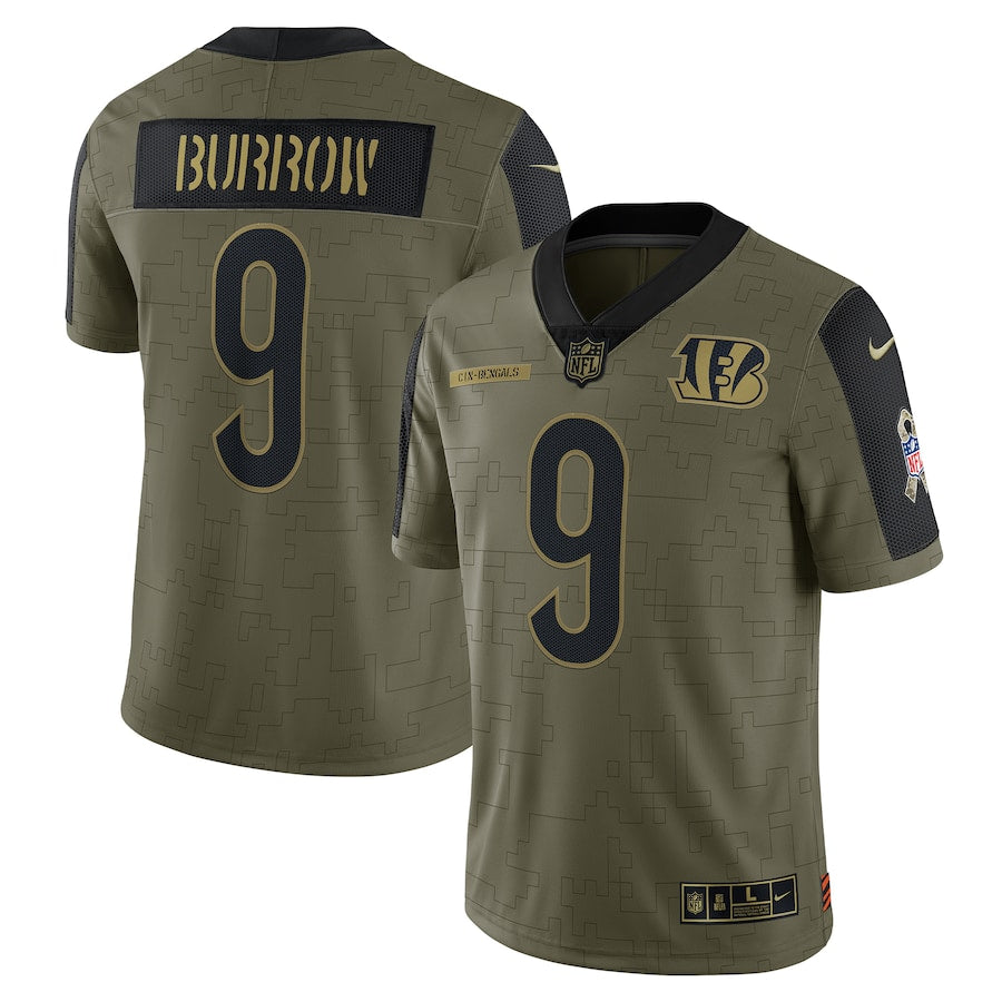 Joe Burrow Olive Cincinnati Bengals Salute To Service 2021 Limited Player Jersey Sportcify