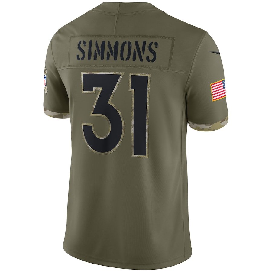 Justin Simmons Olive Denver Broncos 2022 Salute To Service Limited Jersey | American Football Shirts | Sportcify |