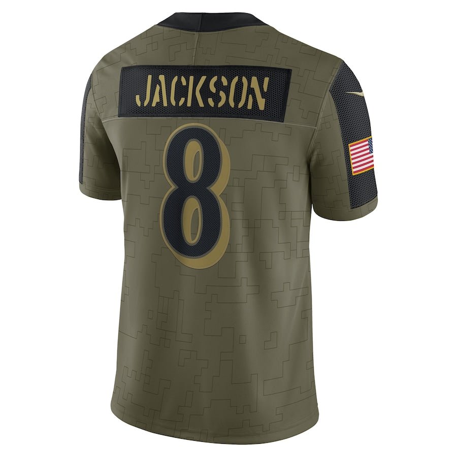 Lamar Jackson Olive Baltimore Ravens 2021 Salute To Service - Limited Player Jersey | NFL Jersey | Sportcify |