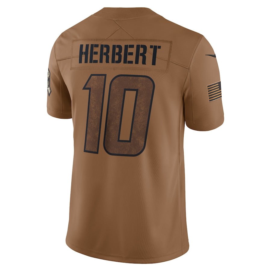 Los Angeles Chargers Justin Herbert Brown 2023 Salute To Service Limited Jersey | American Football Shirts | Sportcify |
