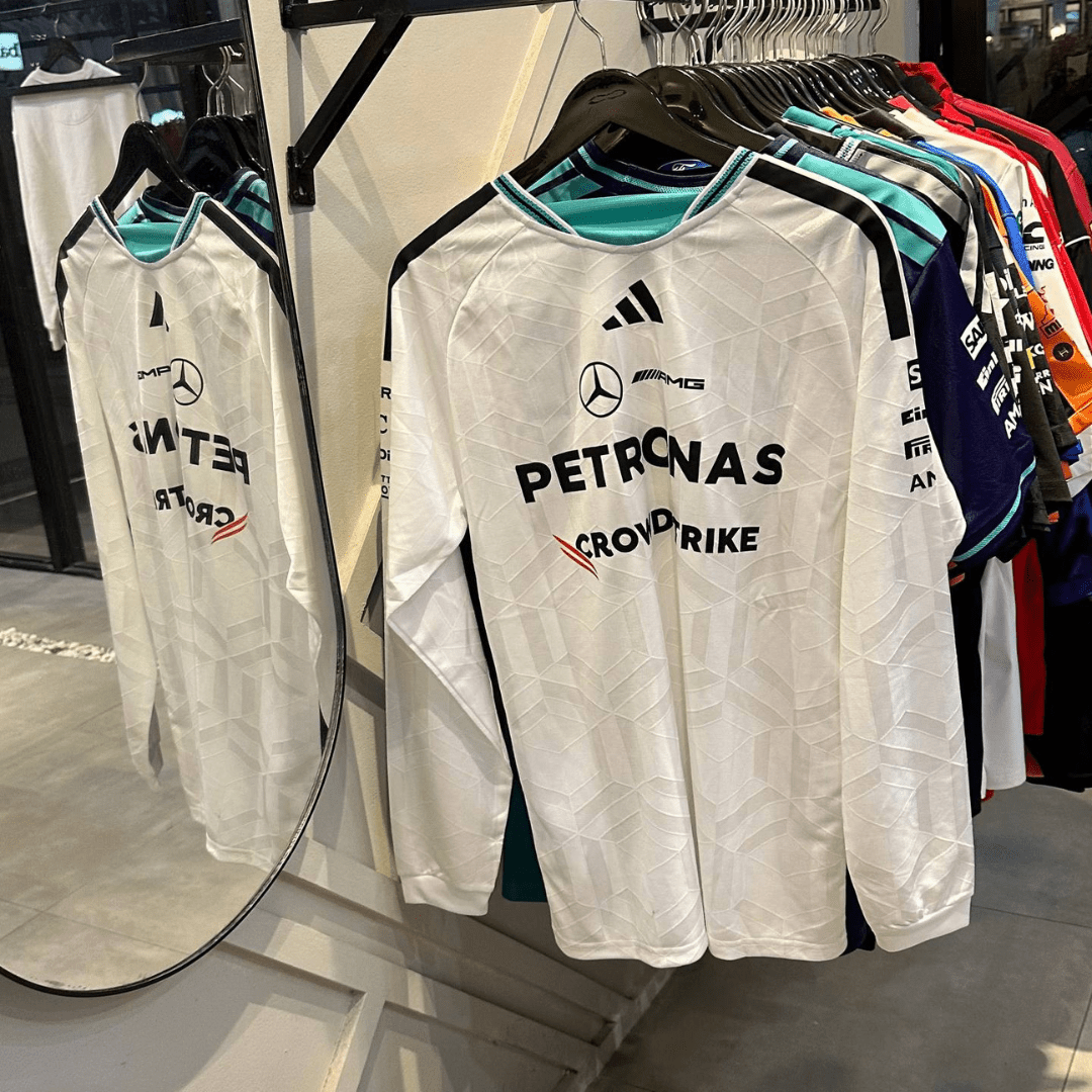 Mercedes AMG F1 2026 Team Drive Long-Sleeve Driver Tee - White | Formula One Polo Shirt | Sportcify |