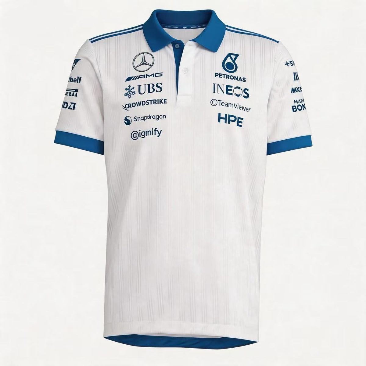 Mercedes Blue Wonder 2026 Team Polo Shirt - Silverstone GP Special Edition White
