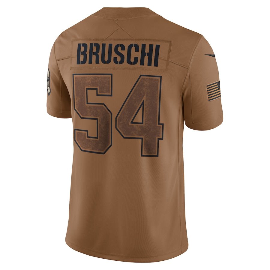New England Patriots Tedy Bruschi Brown 2023 Salute To Service Retired Player Limited Jersey | American Football Shirts | Sportcify |