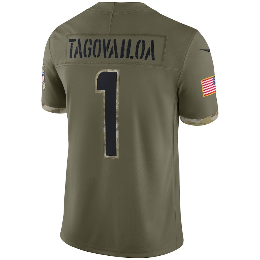 Tua Tagovailoa Olive Miami Dolphins 2022 Salute To Service Limited Jersey | American Football Shirts | Sportcify |