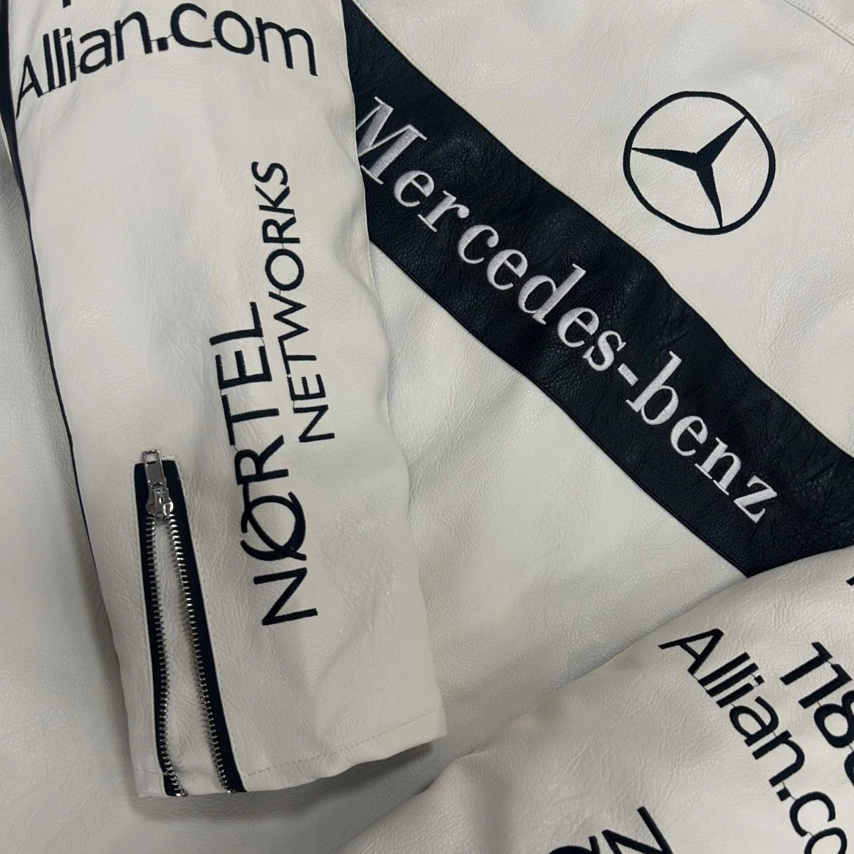 White Mercedes Leather Racing Jacket | Racing Jacket | Sportcify |