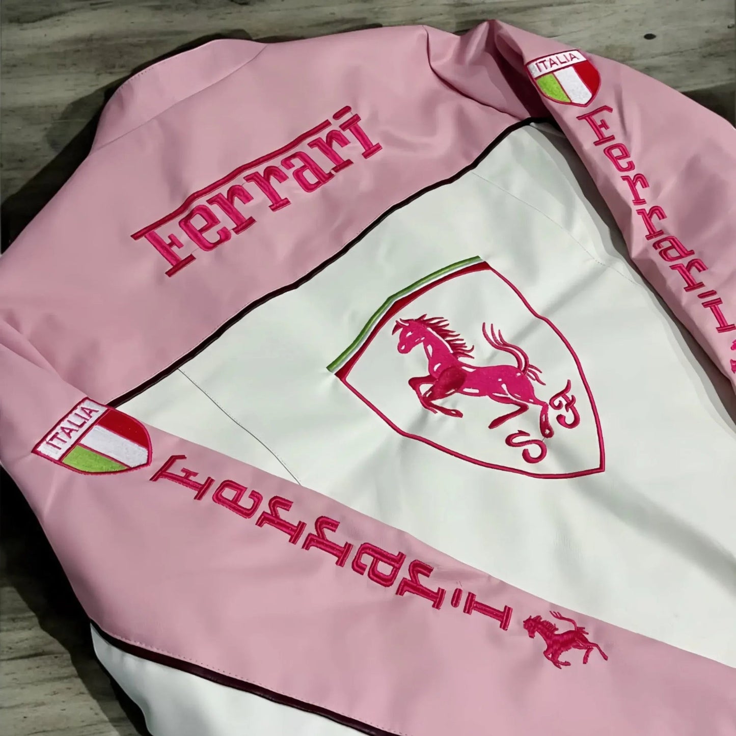 Kimi Pink Ferrari Leather Racing Jacket