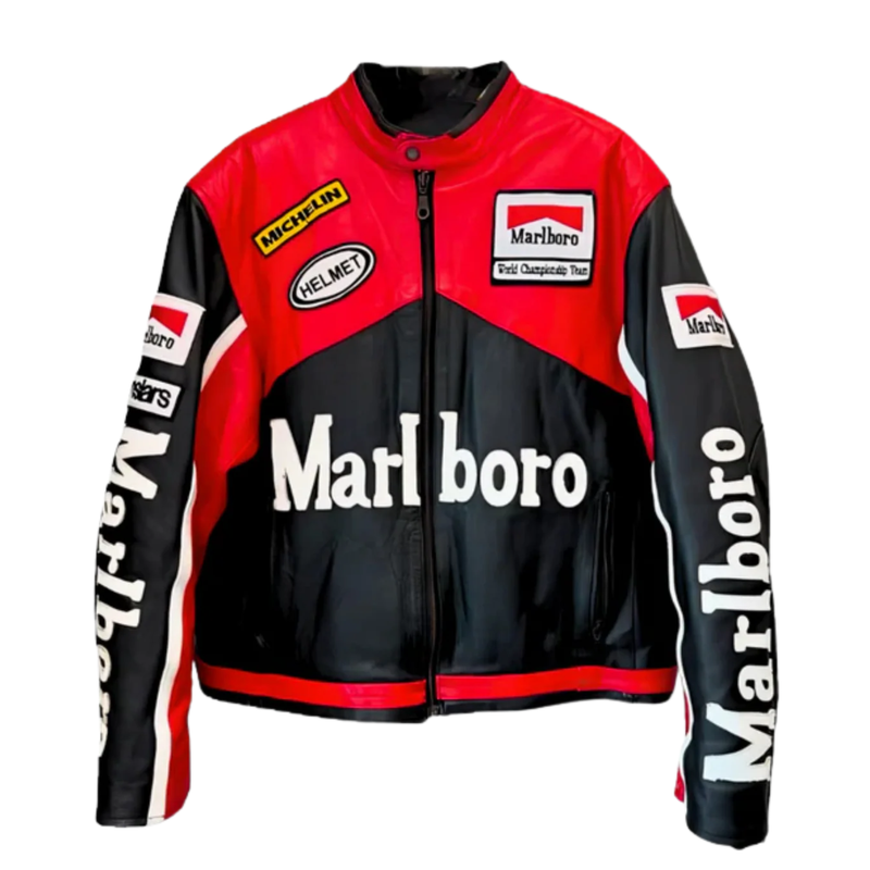 Black Marlboro Leather Racing Jacket