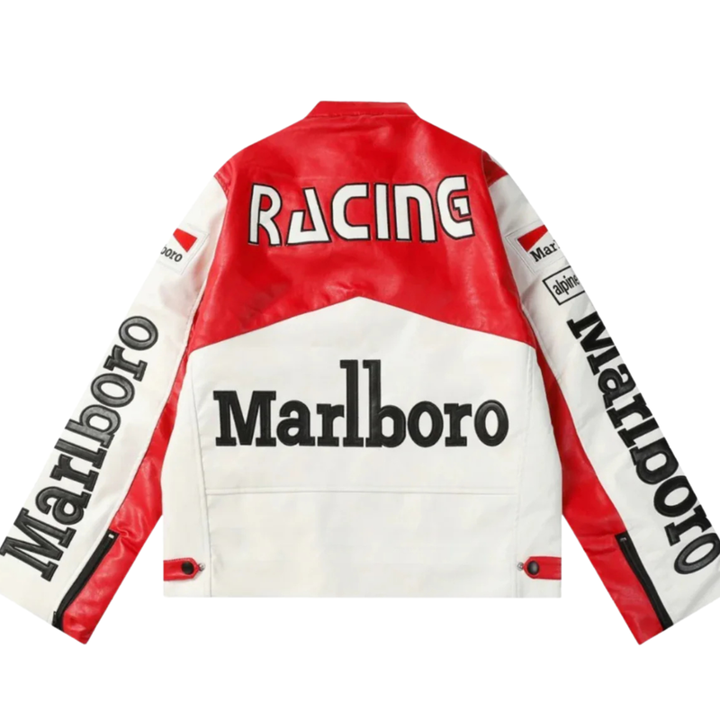 White Marlboro Leather Racing Jacket