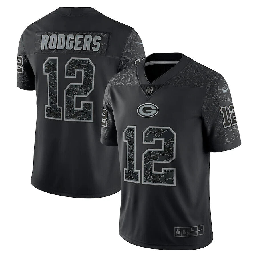 Aaron Rodgers Green Bay Packers Reflective Jersey Black - Sportcify High Quality American Football Jerseys | NFL Jerseys