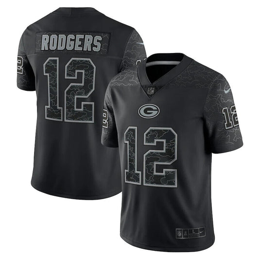Aaron Rodgers Green Bay Packers Reflective Jersey Black - Sportcify High Quality American Football Jerseys | NFL Jerseys