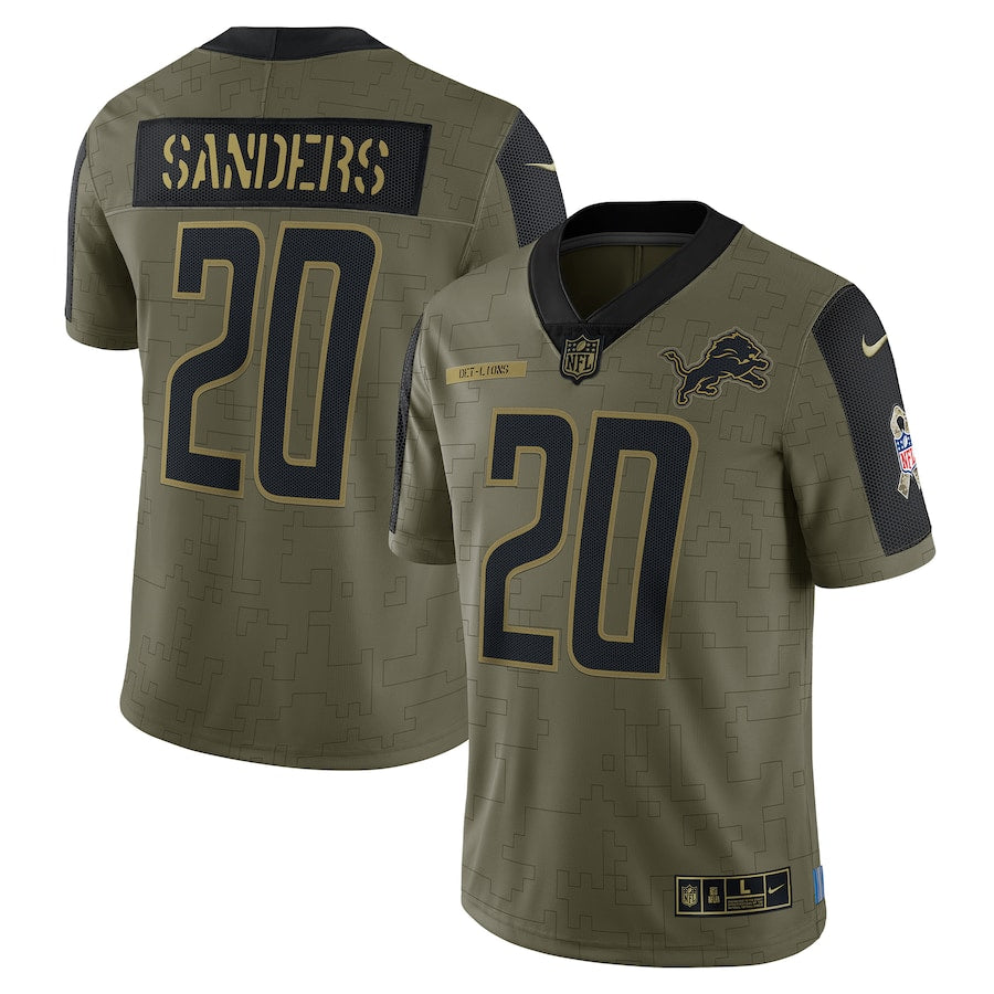 Barry Sanders Olive Detroit Lions 2021 Salute To Service - Limited Player Jersey