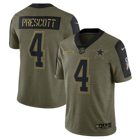 Dak Prescott Olive Dallas Cowboys 2021 Salute To Service - Limited Player Jersey