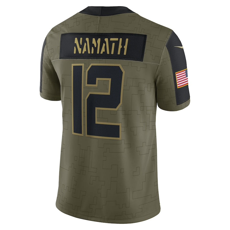 Joe Namath Olive New York Jets 2021 Salute To Service Retired Player Limited Jersey