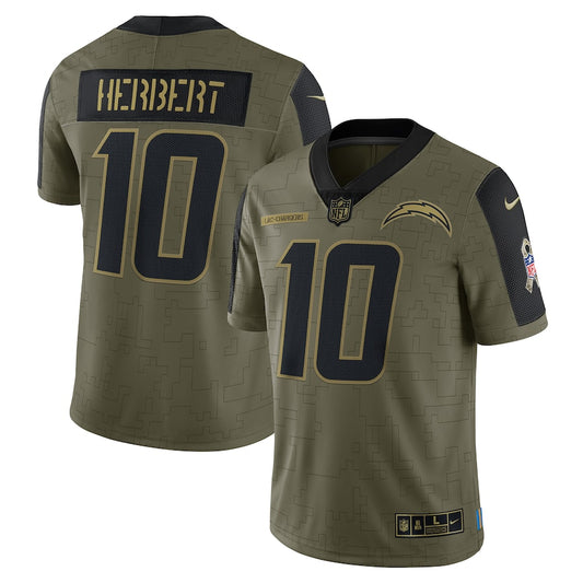 Justin Herbert Olive Los Angeles Chargers 2021 Salute To Service - Limited Player Jersey