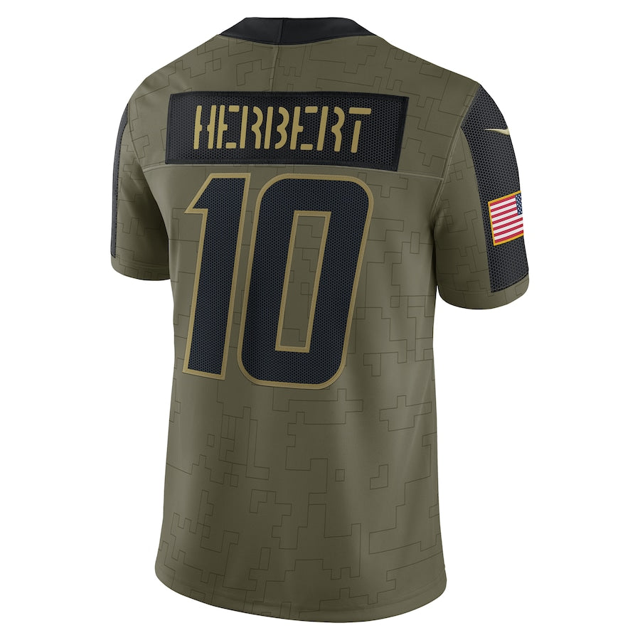 Justin Herbert Olive Los Angeles Chargers 2021 Salute To Service - Limited Player Jersey