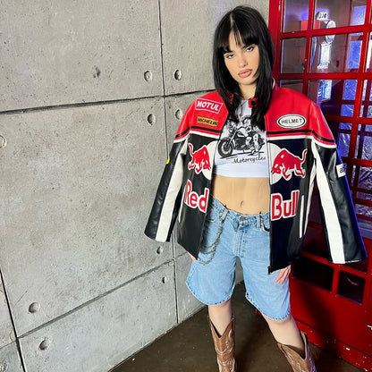 Red Bull Vintage Leather Racing Jacket