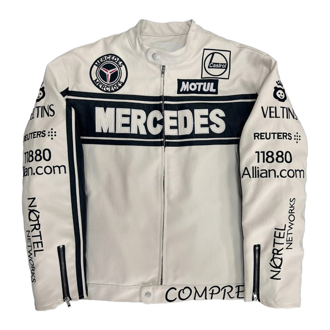 White Mercedes Leather Racing Jacket