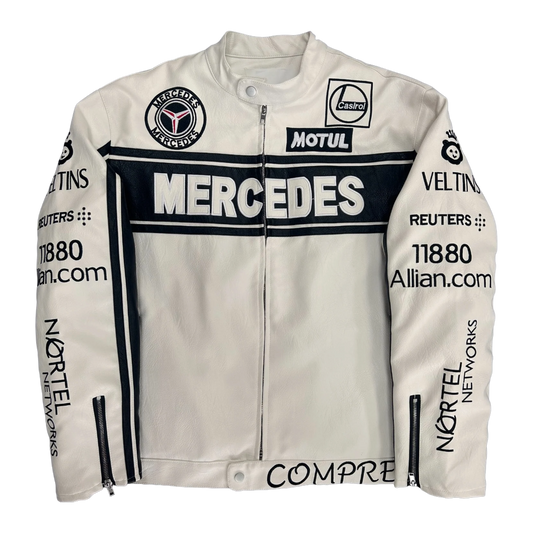 White Mercedes Leather Racing Jacket