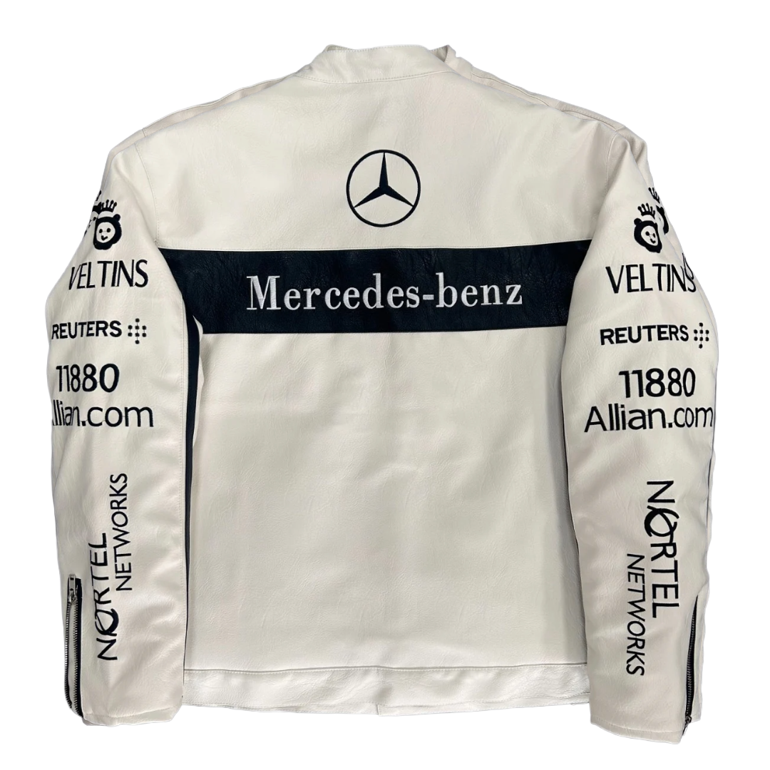 White Mercedes Leather Racing Jacket
