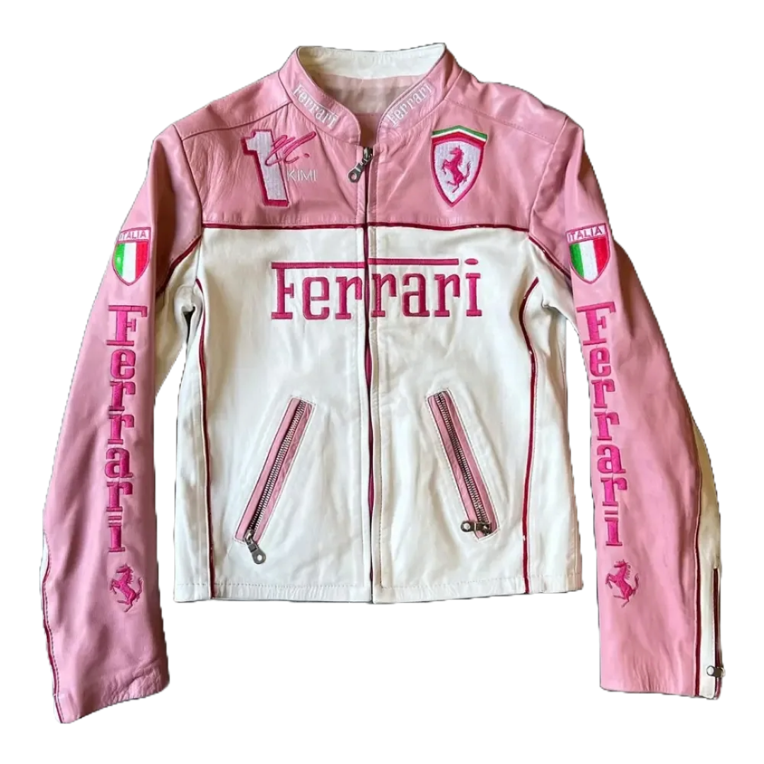 Kimi Pink Ferrari Leather Racing Jacket