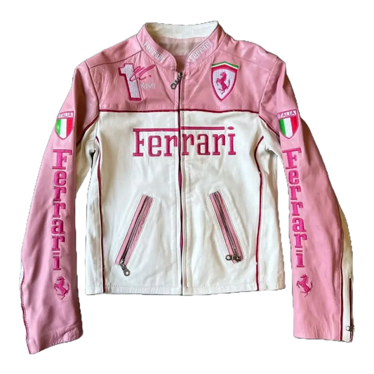 Kimi Pink Ferrari Leather Racing Jacket