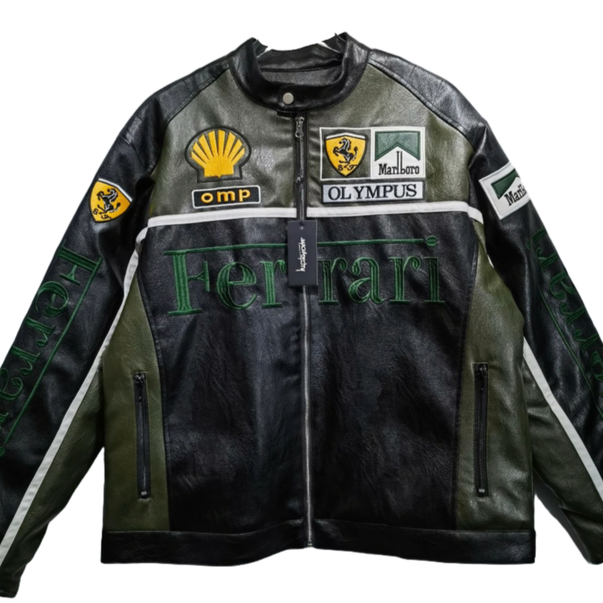 Olympus Green Ferrari Leather Racing Jacket