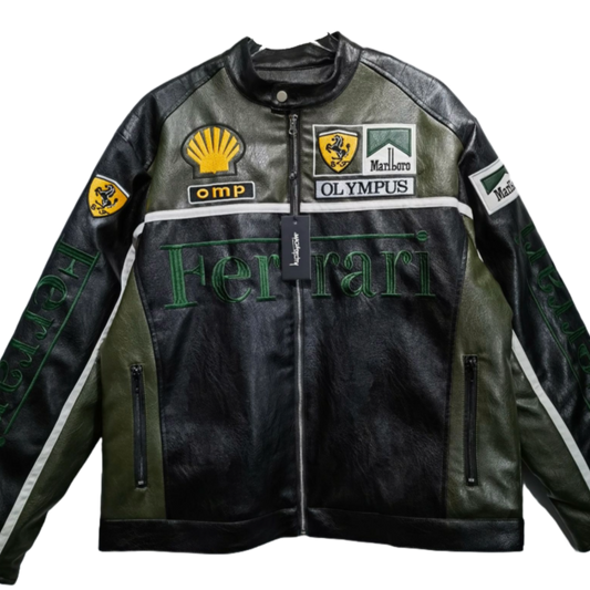 Olympus Green Ferrari Leather Racing Jacket