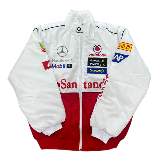 White and Red Mercedes Vintage Racing Jacket