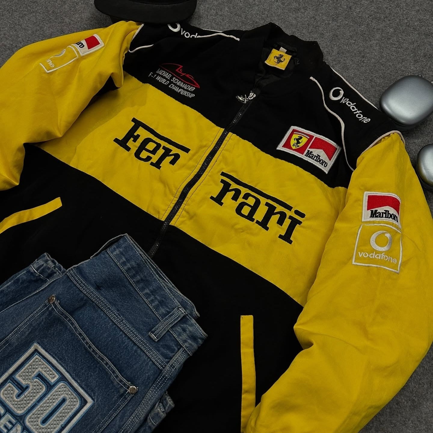 Yellow Michael Schumacher Ferrari Vintage Racing Jacket