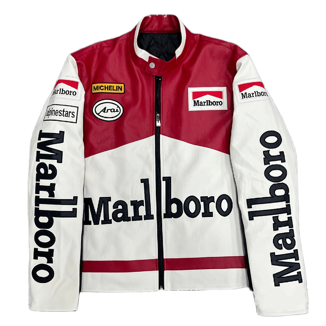 Vintage Marlboro Leather Racing Jacket White/Red | Racing Jacket | Sportcify |