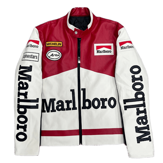 Vintage Marlboro Leather Racing Jacket White/Red | Racing Jacket | Sportcify |