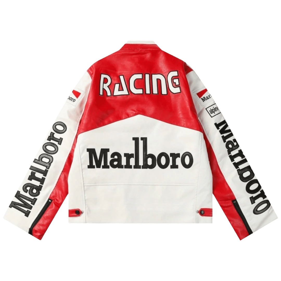 Vintage Marlboro Leather Racing Jacket White/Red | Racing Jacket | Sportcify |