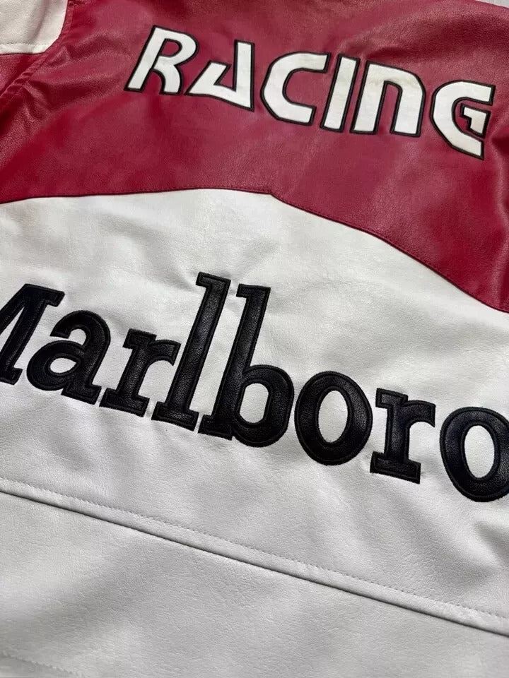Vintage Marlboro Leather Racing Jacket White/Red | Racing Jacket | Sportcify |