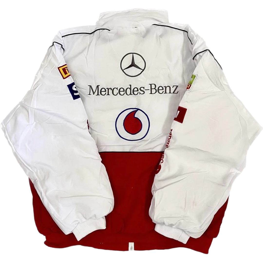 White and Red Mercedes Vintage Racing Jacket